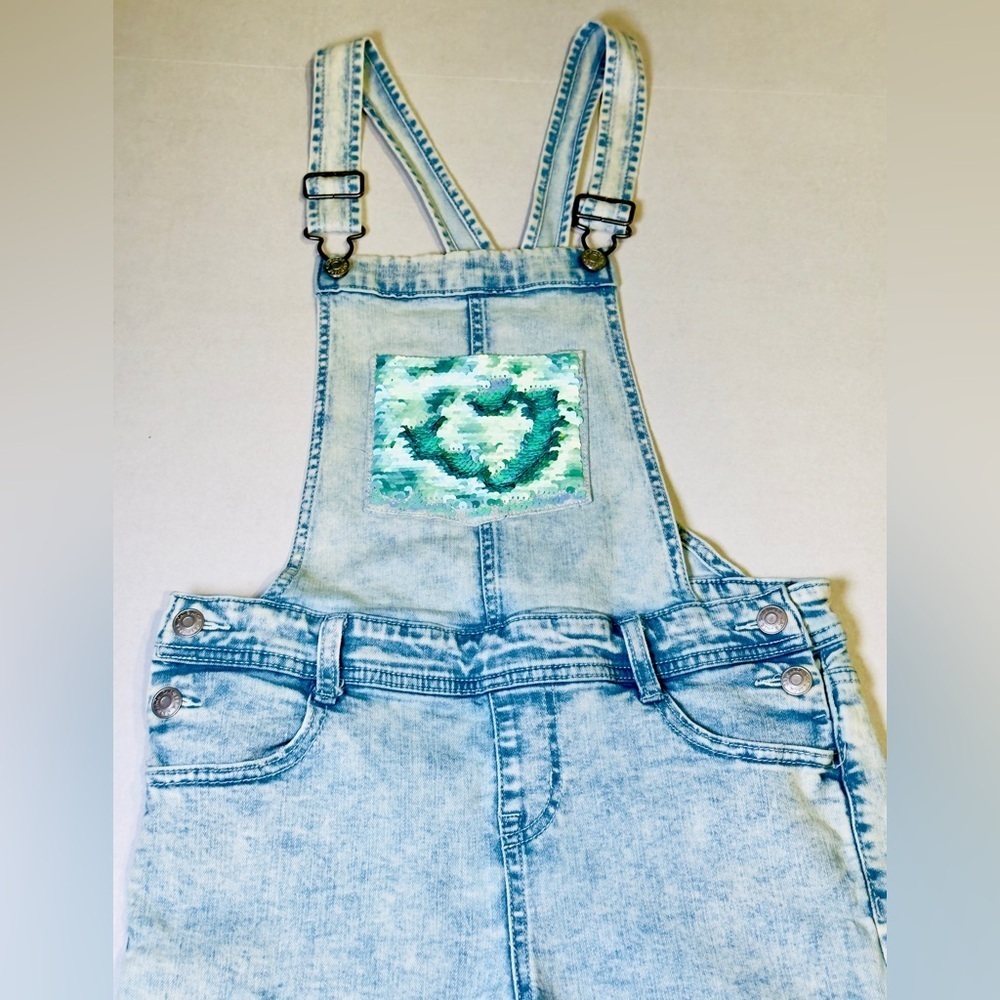 Cat and Jack Girls Shortalls with Sequin Super Stretch Denim Youth Size L 10-12 - Picture 4 of 14